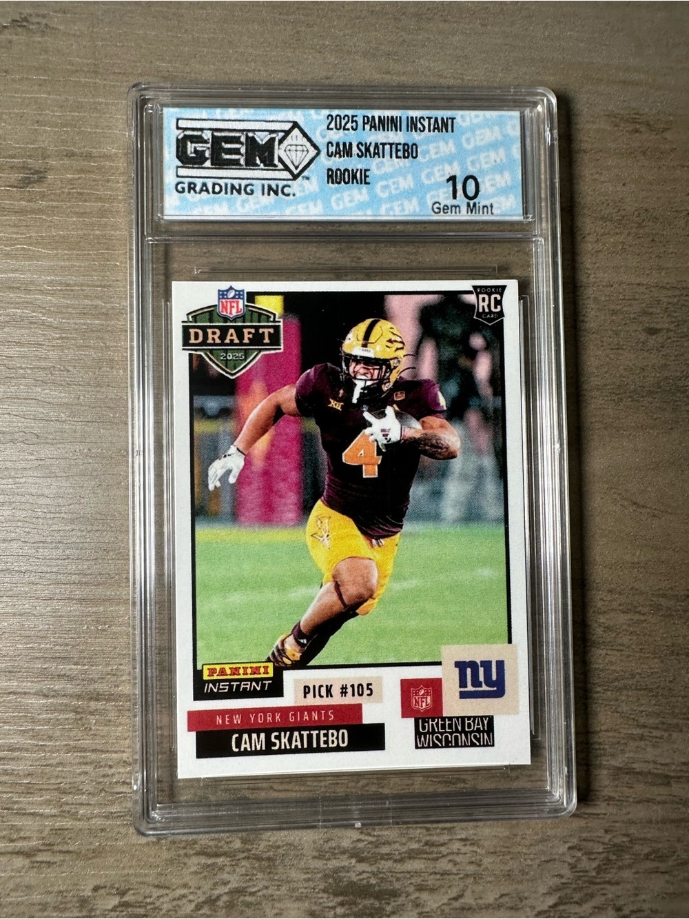Cam Skattebo Rookie Gem Mint 10 2025 Panini Instant Novelty Card. NY Giants